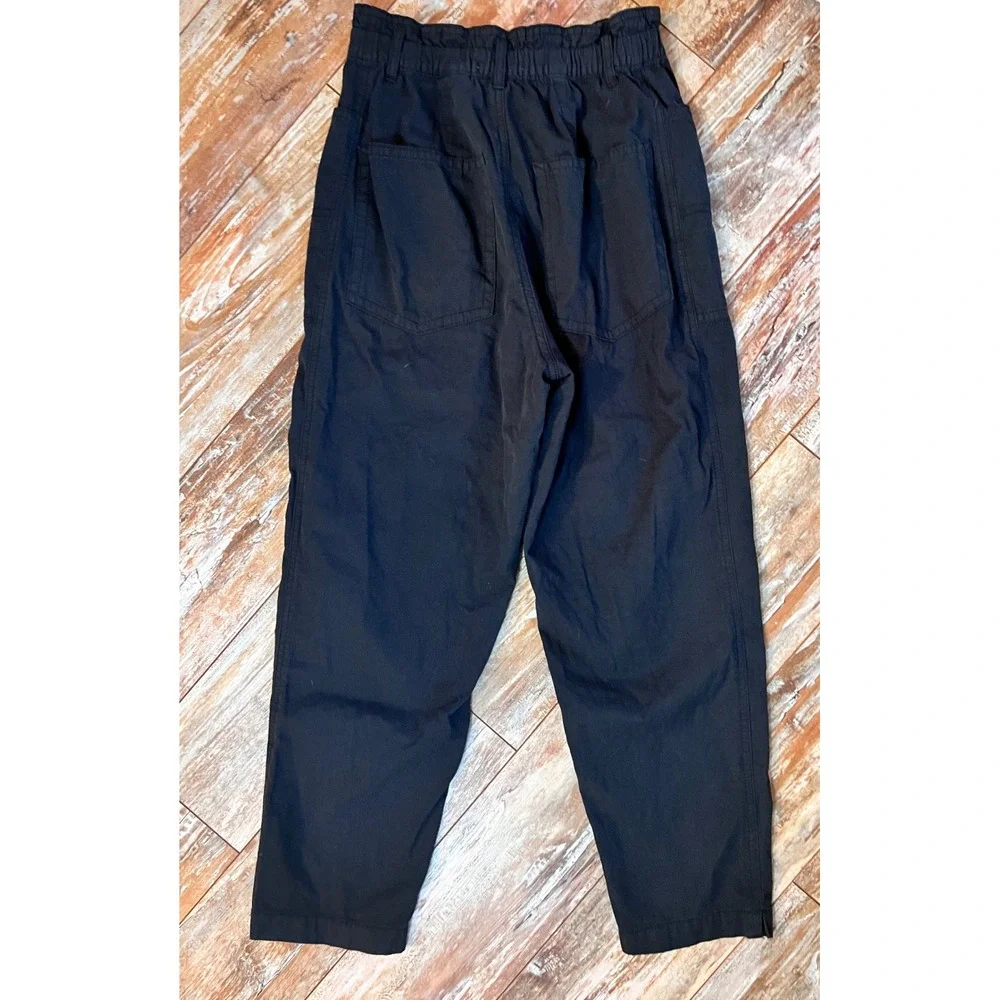 HM Black Cotton Linen Blend High‎ Waist Utility Paperbag Pants Small NWT